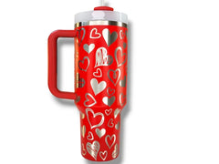 Stanley Valentine's Day Red LAVA Etched Heart Valentine's Red Stanley Quencher Tumbler Engraved Stanley Cup Custom Gift Cup 40oz Tumbler