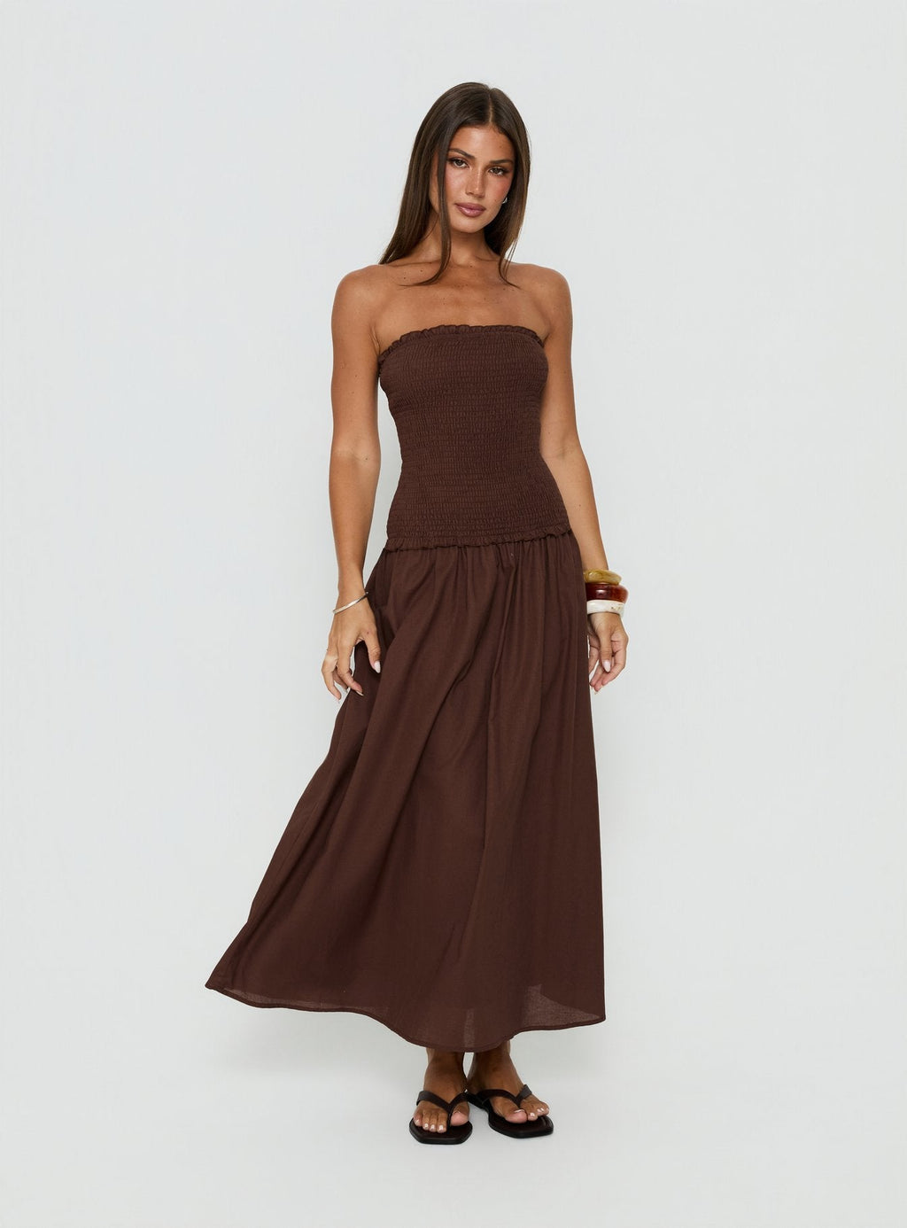 Tinsie Strapless Maxi Dress Chocolate Brown
