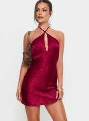 Vanezia Halter Mini Dress Burgundy