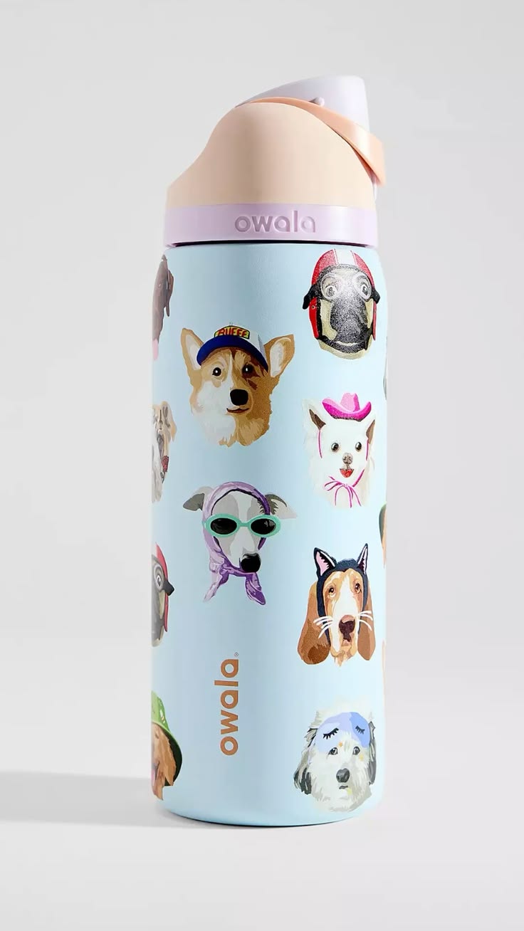 Owala 24oz Cute Dog Print Water Bottle – Insulated Leak-Proof Tumbler with Cartoon Puppy Design
