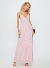 Samiyah Button Down Maxi Dress Red Stripe