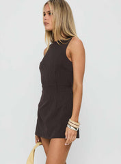 Yumiko Romper Brown Pinstripe Tall