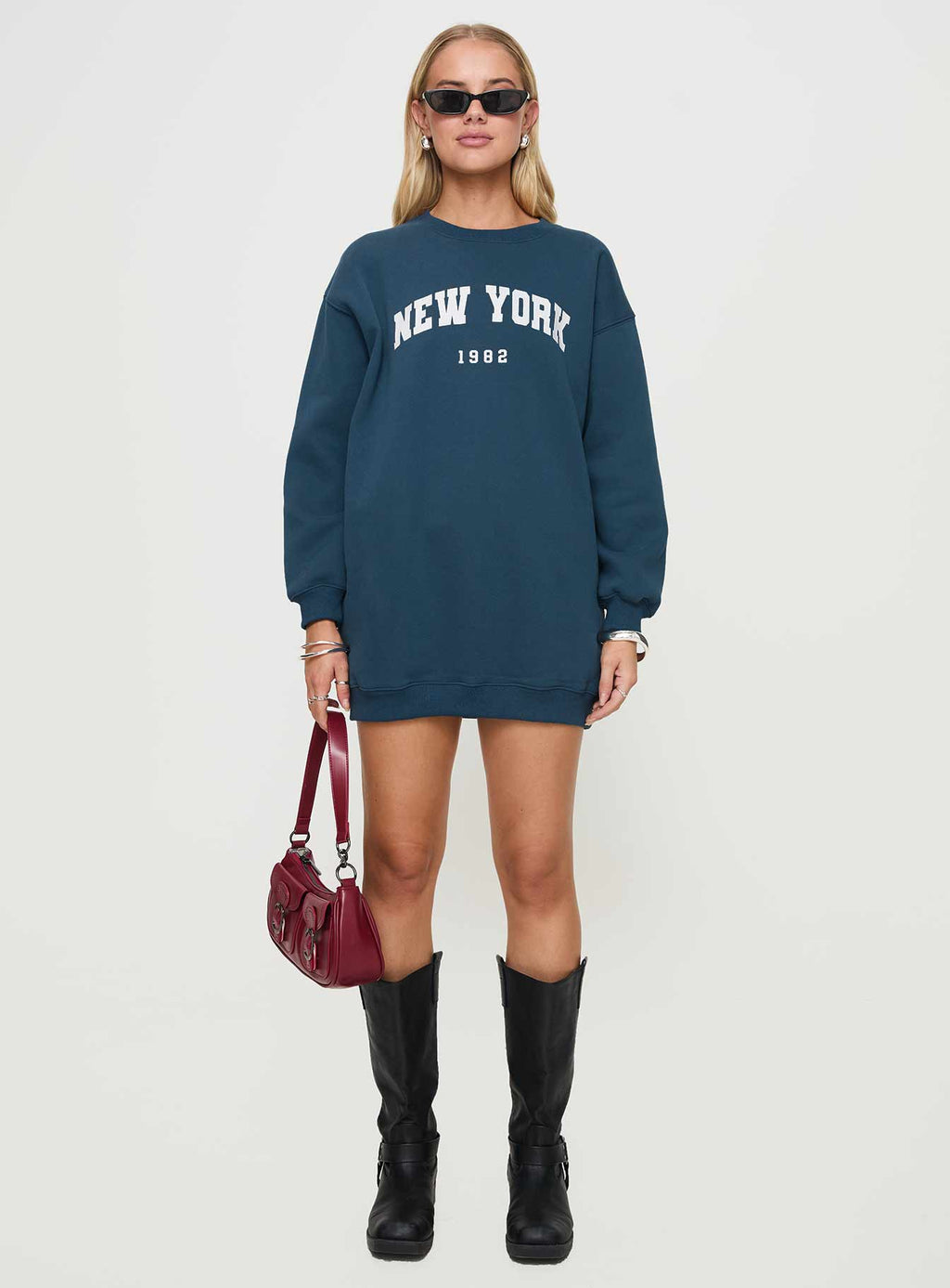 New York Minute Mini Sweatshirt Dress Navy